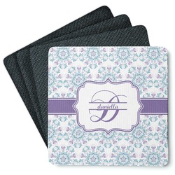 Mandala Floral Square Rubber Backed Coasters - Set of 4 (Personalized)