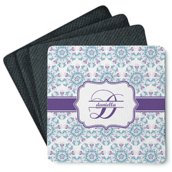 Mandala Floral Square Rubber Backed Coasters - Set of 4 (Personalized)