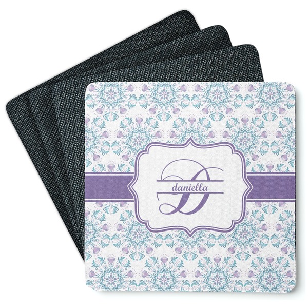 Custom Mandala Floral Square Rubber Backed Coasters - Set of 4 (Personalized)