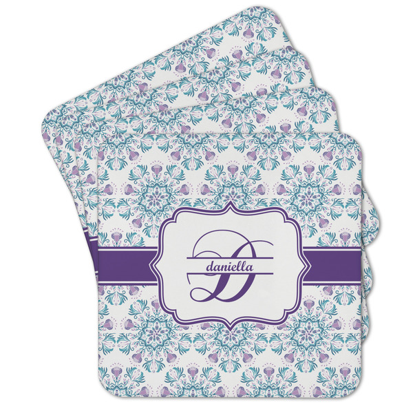 Custom Mandala Floral Cork Coaster - Set of 4 w/ Name and Initial