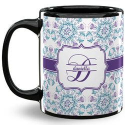 Mandala Floral 11 Oz Coffee Mug - Black (Personalized)