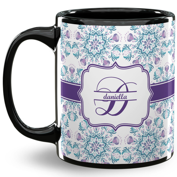 Custom Mandala Floral 11 Oz Coffee Mug - Black (Personalized)