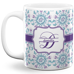 Mandala Floral 11 Oz Coffee Mug - White (Personalized)