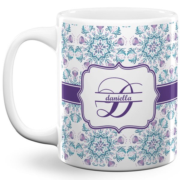 Custom Mandala Floral 11 Oz Coffee Mug - White (Personalized)
