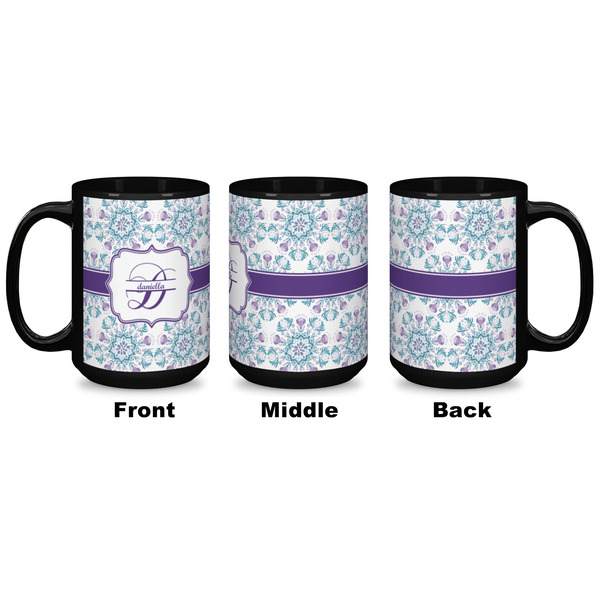 Mandala Floral Coffee Mug - 15 oz - Black APPROVAL