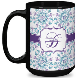 Mandala Floral 15 Oz Coffee Mug - Black (Personalized)
