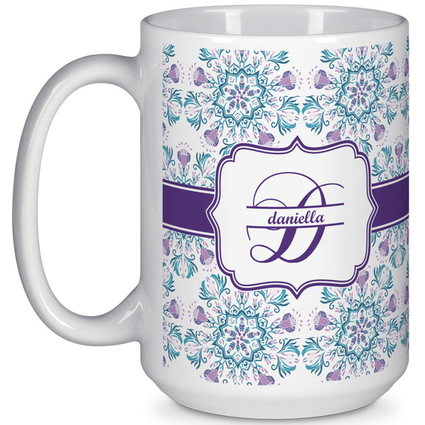 Custom Mandala Floral 15 Oz Coffee Mug - White (Personalized)