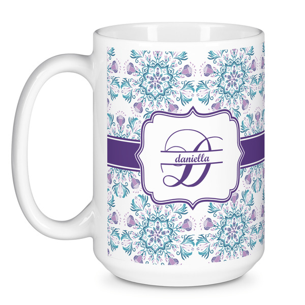 Mandala Floral Coffee Mug - 15 oz - White