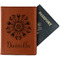 Mandala Floral Cognac Leather Passport Holder With Passport - Main