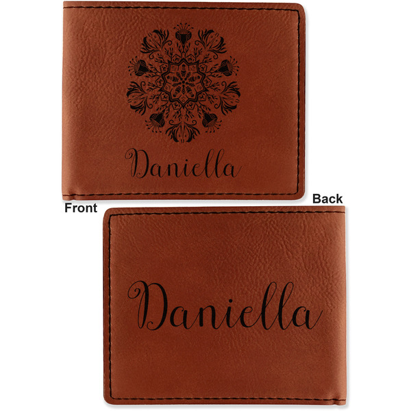 Mandala Floral Cognac Leatherette Bifold Wallets - Front and Back