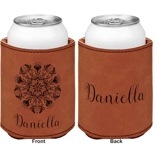 Mandala Floral Cognac Leatherette Can Sleeve - Double Sided Front and Back