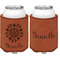 Mandala Floral Cognac Leatherette Can Sleeve - Double Sided Front and Back
