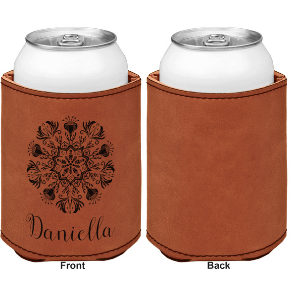 Mandala Floral Cognac Leatherette Can Sleeve - Single Sided Front and Back