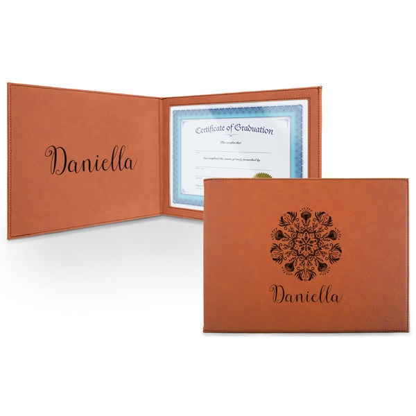 Custom Mandala Floral Leatherette Certificate Holder - Front and Inside (Personalized)