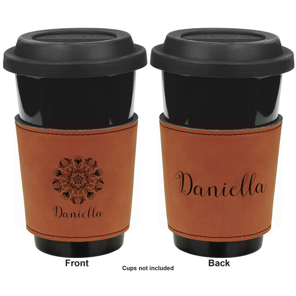 Mandala Floral Cognac Leatherette Mug Sleeve - Double Sided Apvl
