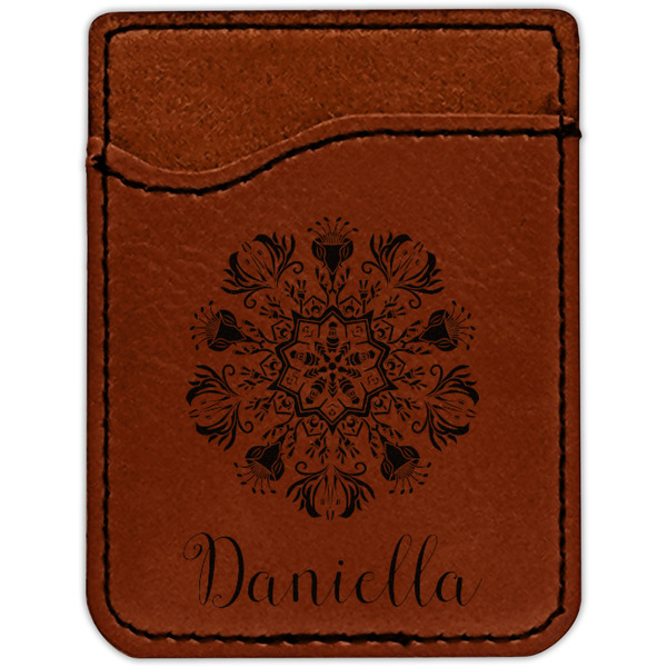 Mandala Floral Cognac Leatherette Phone Wallet close up