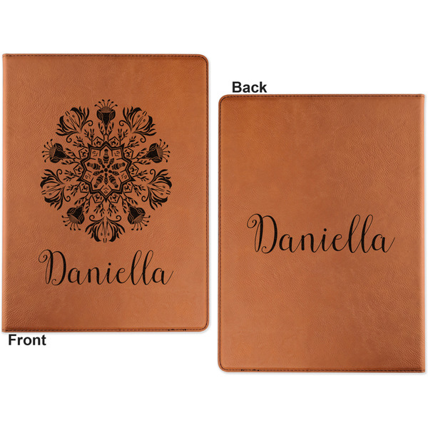 Mandala Floral Cognac Leatherette Portfolios with Notepad - Large - Double Sided - Apvl