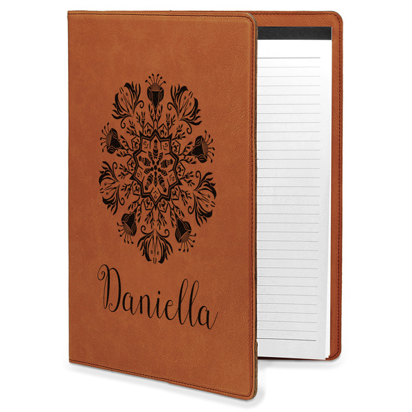 Custom Mandala Floral Leatherette Portfolio with Notepad - Large - Single Sided (Personalized)