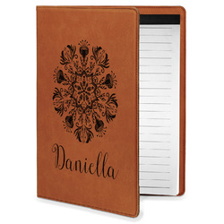 Mandala Floral Leatherette Portfolio with Notepad - Small - Double Sided (Personalized)