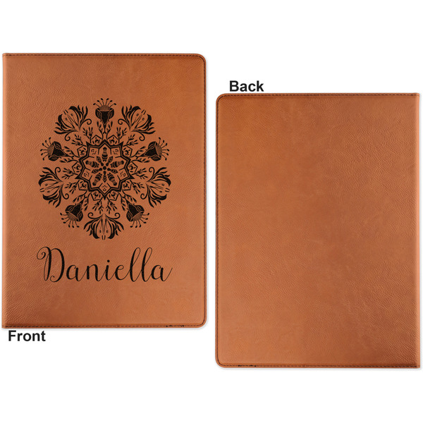 Mandala Floral Cognac Leatherette Portfolios with Notepad - Small - Single Sided- Apvl