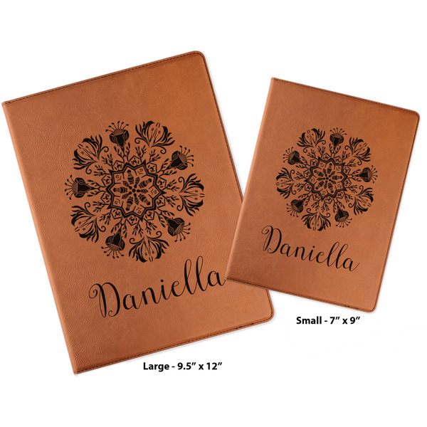Mandala Floral Cognac Leatherette Portfolios with Notepads - Compare Sizes