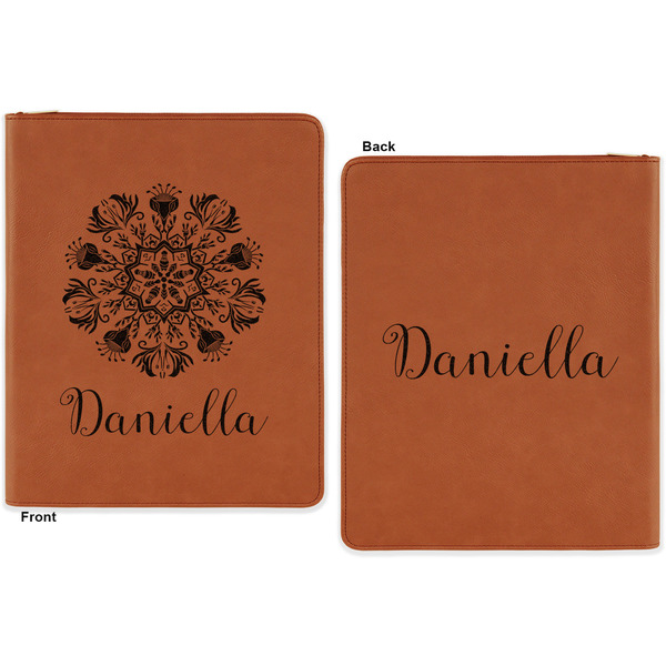 Mandala Floral Cognac Leatherette Zipper Portfolios with Notepad - Double Sided - Apvl