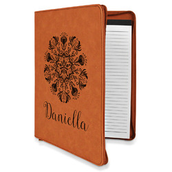Mandala Floral Leatherette Zipper Portfolio with Notepad - Single Sided (Personalized)