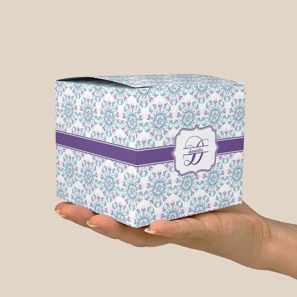 Mandala Floral Cube Favor Gift Box - On Hand - Scale View