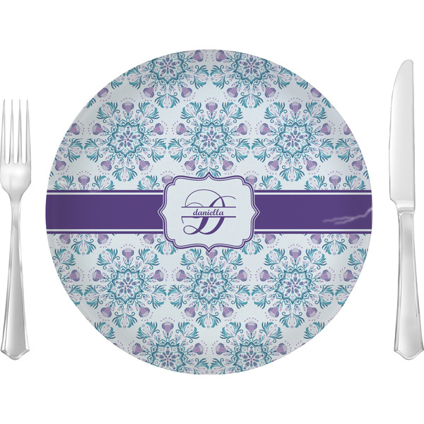 Custom Mandala Floral Glass Lunch / Dinner Plate 10" (Personalized)