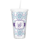 Mandala Floral Double Wall Tumbler with Straw (Personalized)