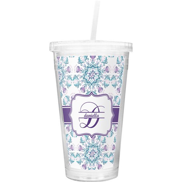 Custom Mandala Floral Double Wall Tumbler with Straw (Personalized)
