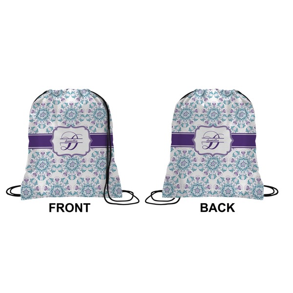Mandala Floral Drawstring Backpack Front & Back Medium