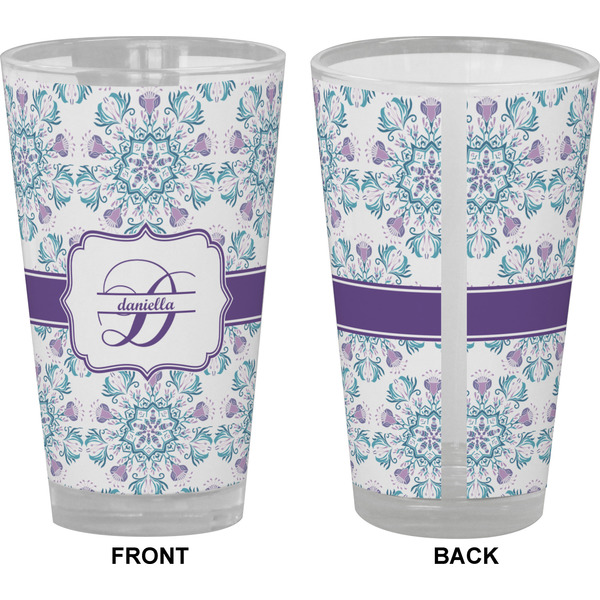 Mandala Floral Pint Glass - Full Color - Front & Back Views