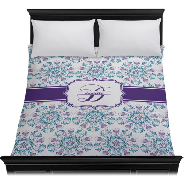 Mandala Floral Duvet Cover - Queen - On Bed - No Prop