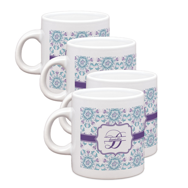 Custom Mandala Floral Single Shot Espresso Cups - Set of 4 (Personalized)