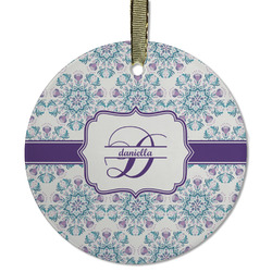 Mandala Floral Flat Glass Ornament - Round w/ Name and Initial