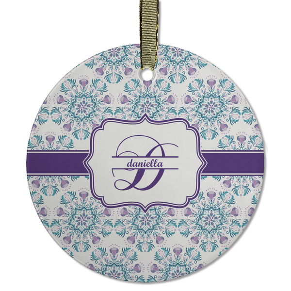 Custom Mandala Floral Flat Glass Ornament - Round w/ Name and Initial