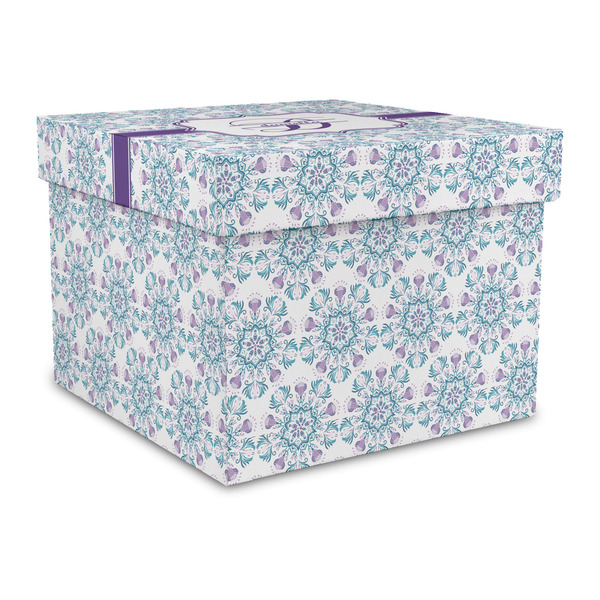 Custom Mandala Floral Gift Box with Lid - Canvas Wrapped - Large (Personalized)