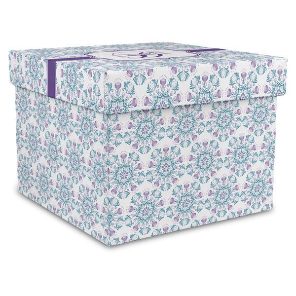 Custom Mandala Floral Gift Box with Lid - Canvas Wrapped - X-Large (Personalized)