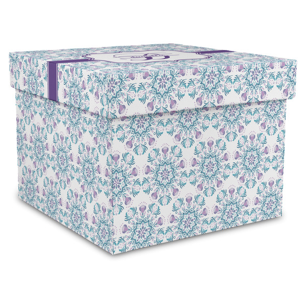 Custom Mandala Floral Gift Box with Lid - Canvas Wrapped - XX-Large (Personalized)
