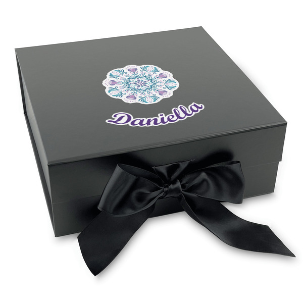 Custom Mandala Floral Gift Box with Magnetic Lid - Black (Personalized)