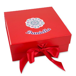Mandala Floral Gift Box with Magnetic Lid - Red (Personalized)