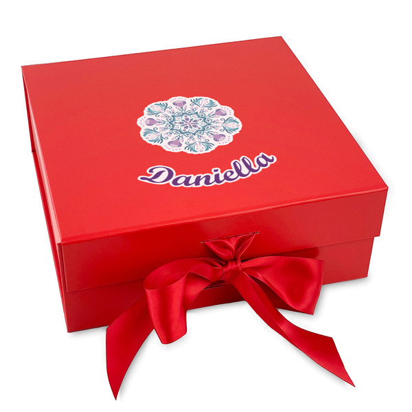 Custom Mandala Floral Gift Box with Magnetic Lid - Red (Personalized)