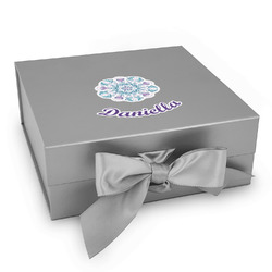 Mandala Floral Gift Box with Magnetic Lid - Silver (Personalized)