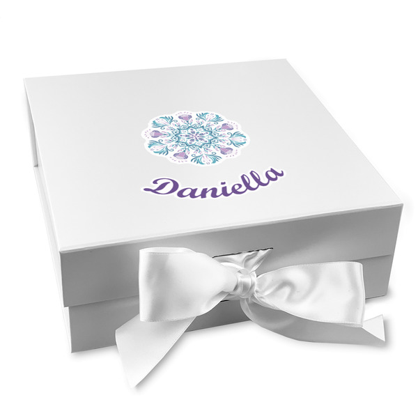 Custom Mandala Floral Gift Box with Magnetic Lid - White (Personalized)