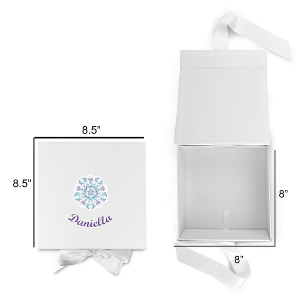 Mandala Floral Gift Boxes with Magnetic Lid - White - Open & Closed