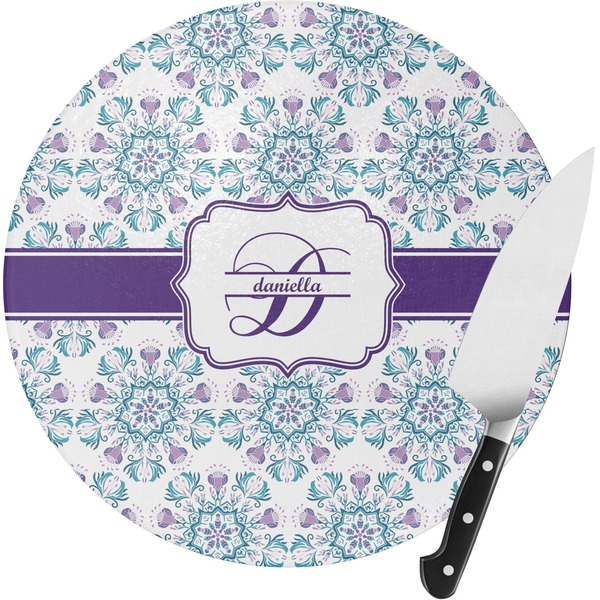 Custom Mandala Floral Round Glass Cutting Board (Personalized)