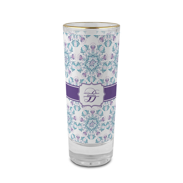 Custom Mandala Floral 2 oz Shot Glass - Glass with Gold Rim (Personalized)