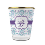Mandala Floral Glass Shot Glass - 1.5 oz - with Gold Rim - Set of 4 (Personalized)