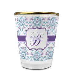 Mandala Floral Glass Shot Glass - 1.5 oz - with Gold Rim - Set of 4 (Personalized)